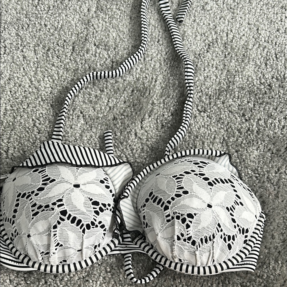 Black and White Striped Bikini Top